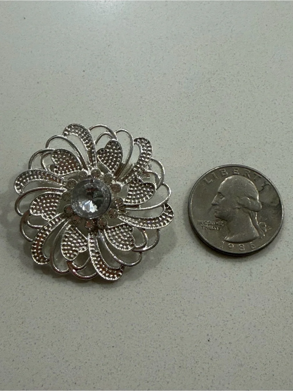 Silver Floral Crystal Brooch